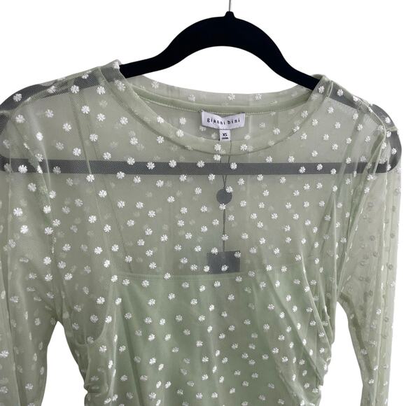 NWT Gianni Bini Long Sleeve Mesh Floral Embroidered Ruched Midi Dress Green XS - Picture 3 of 7